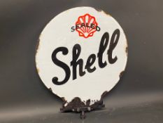 A Sealed Shell double sided partial enamel sign, 15 1/2 x 19".