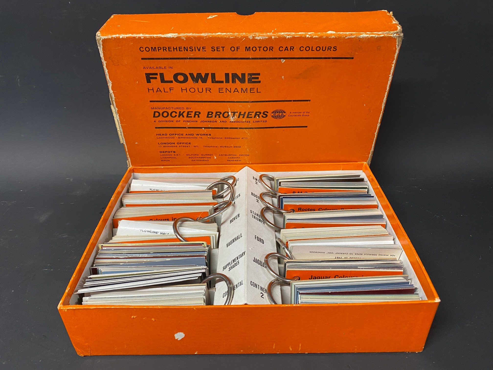 A boxed complete set of 1950s/60s Flowline paint colour charts.