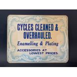 A small showcard advertising 'Cycles Cleaned & Overhauled', printed by G.I. Frankel, 12 x 9 1/2".