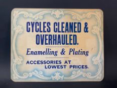 A small showcard advertising 'Cycles Cleaned & Overhauled', printed by G.I. Frankel, 12 x 9 1/2".