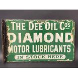 A Dee Oil Co's Diamond Motor Lubricants double sided enamel sign with hanging flange, 16 1/2 x 10".
