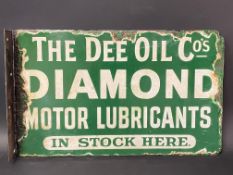 A Dee Oil Co's Diamond Motor Lubricants double sided enamel sign with hanging flange, 16 1/2 x 10".