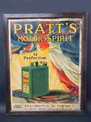 An incredibly rare Pratt's Motor Spirit pictorial showcard depicting a two gallon can, within a