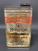 An S. Bowley & Son Champion Motor Oil 'A' grade Motor Oil for air cooled engines rectangular can.