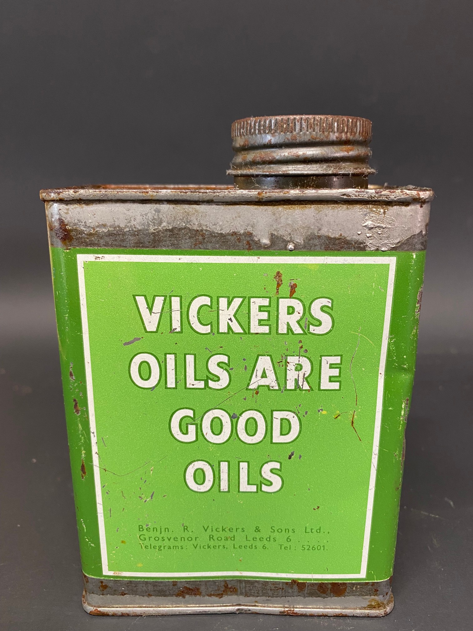 A Vickers Oils rectangular pint can.