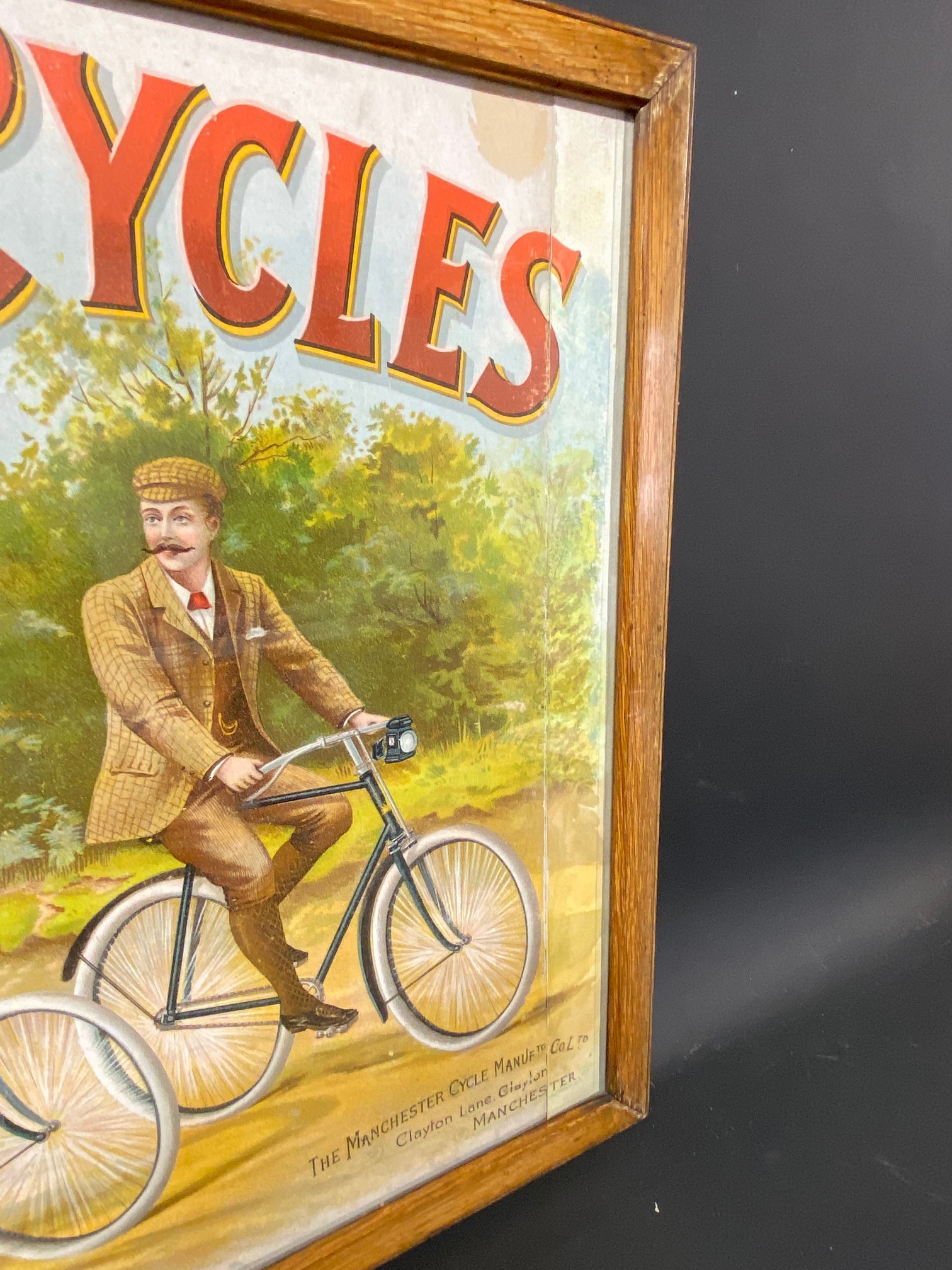 A Belsize Cycles pictorial showard depicting an Edwardian couple riding bicycles, repair to right - Image 5 of 8