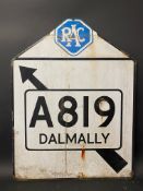An RAC enamel road sign directing left to the A819 to Dalmally, 24 x 32".