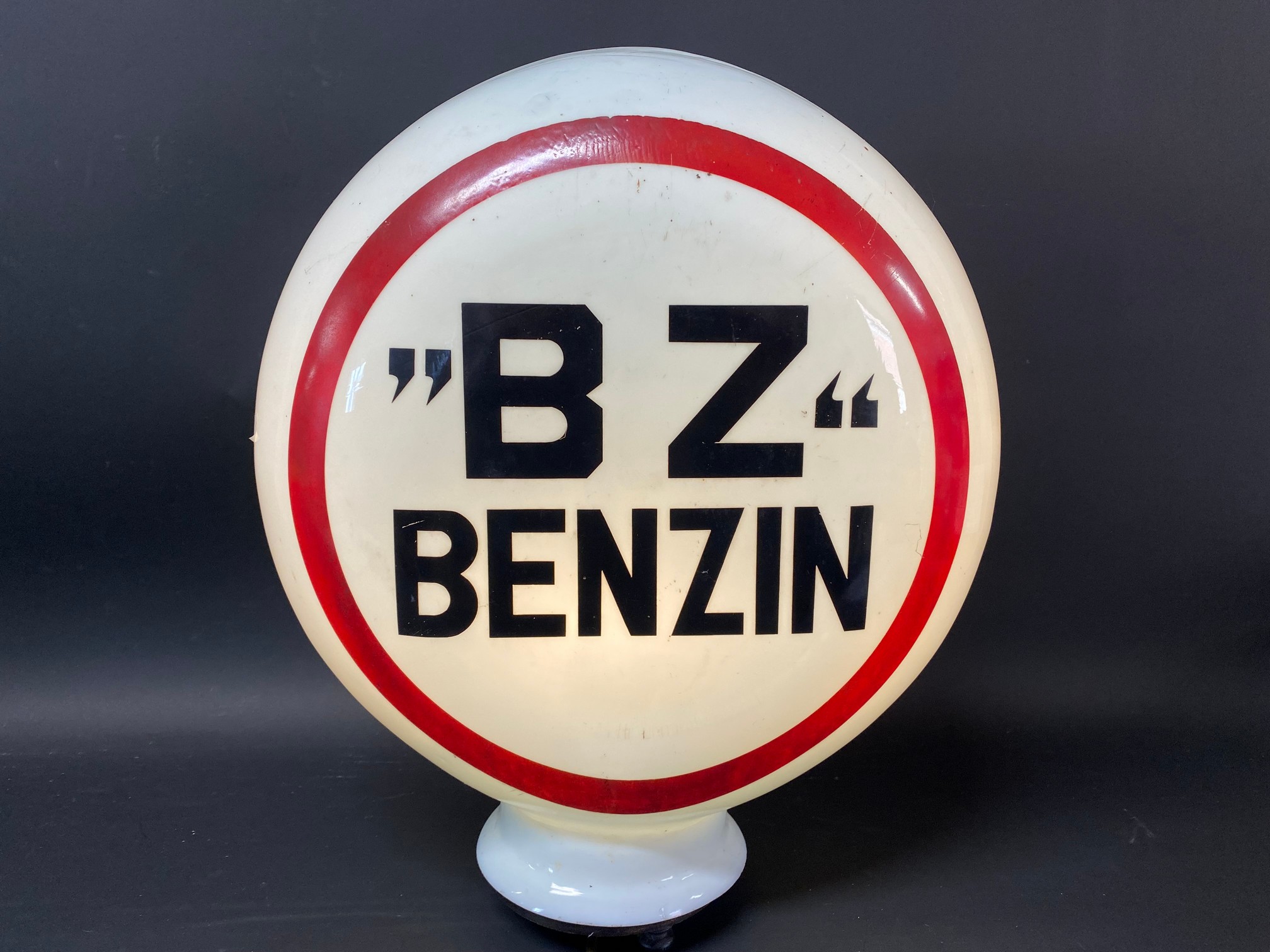 A Continental B.Z. Benzin glass petrol pump globe.