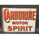 A Carburine Motor Spirit double sided enamel sign with hanging flange, 19 x 14".
