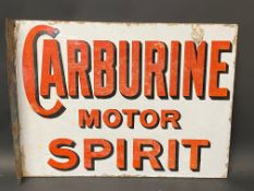 A Carburine Motor Spirit double sided enamel sign with hanging flange, 19 x 14".