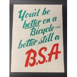 A BSA bicycle advertising poster, 15 x 20".