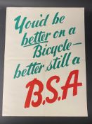 A BSA bicycle advertising poster, 15 x 20".
