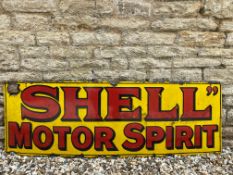 A Shell Motor Spirit rectangular enamel sign, by Bruton of Edmonton, 54 x 18".