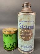 A Sternol quart cylindrical can and a Motor Grease 1lb tin of unusual green colour.