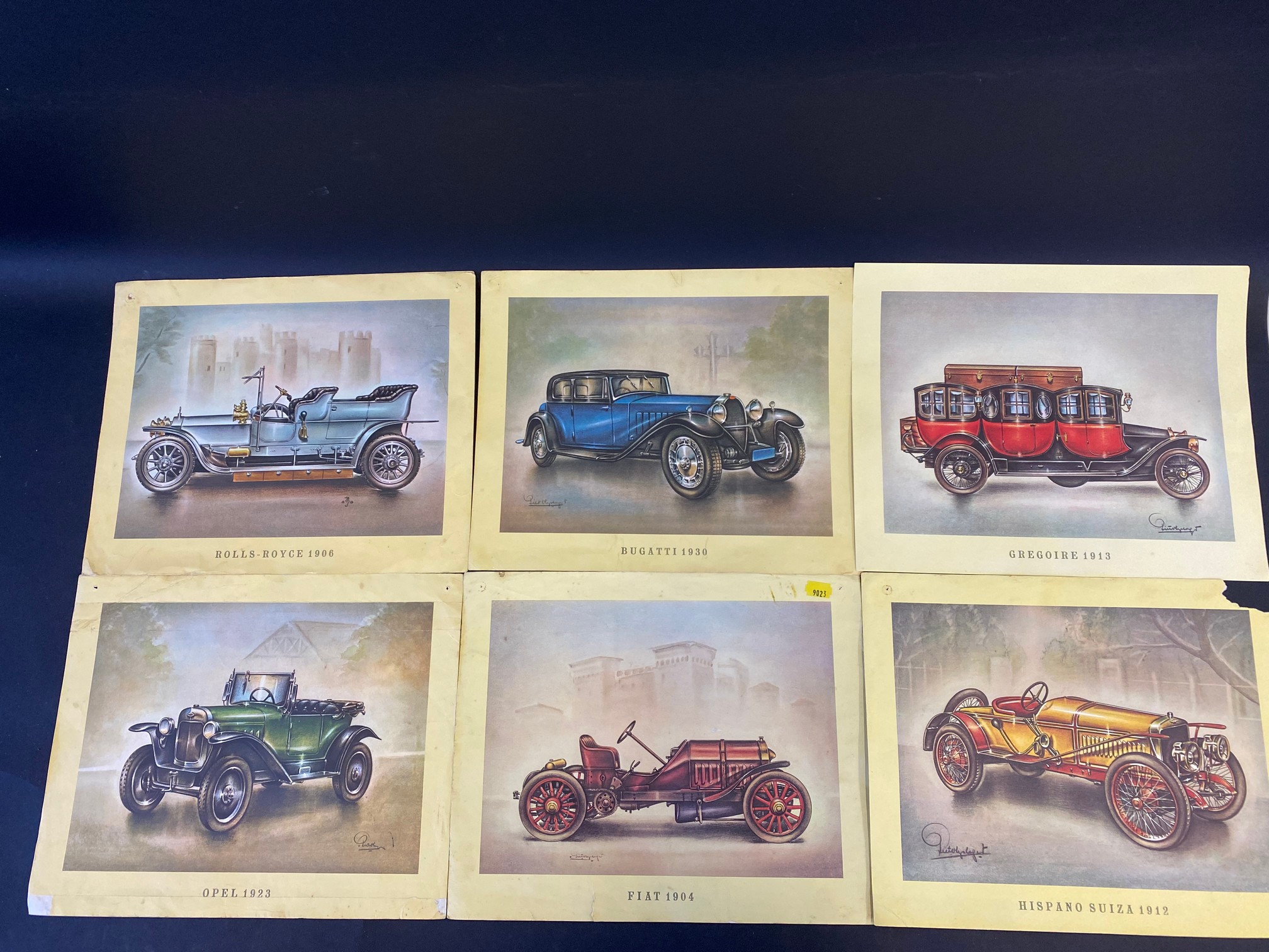 A group of 18 stylised pictures of various Edwardian and vintage cars. - Image 2 of 2