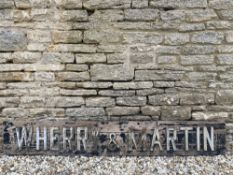 An early wooden garage sign for Wherry & Martin, by repute from a Winchcombe garage, 78 x 12".