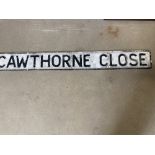 A street name sign for Cawthorne Close, 49 x 6".