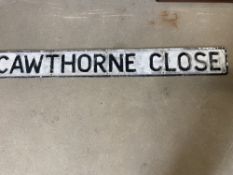 A street name sign for Cawthorne Close, 49 x 6".