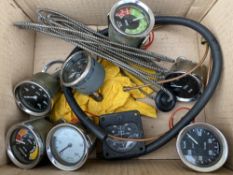 A selection of 2" diameter instruments including a Smiths 0-100lbs oil pressure gauge.