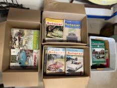 A large collection in three boxes of Autocar magazines, 1961, 1962 and parts of 1963 and 1964,