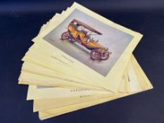 A group of 18 stylised pictures of various Edwardian and vintage cars.
