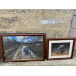 B.D. Taylor - an original artwork of two pre-war cars racing amongst a mountainous landscape, plus a