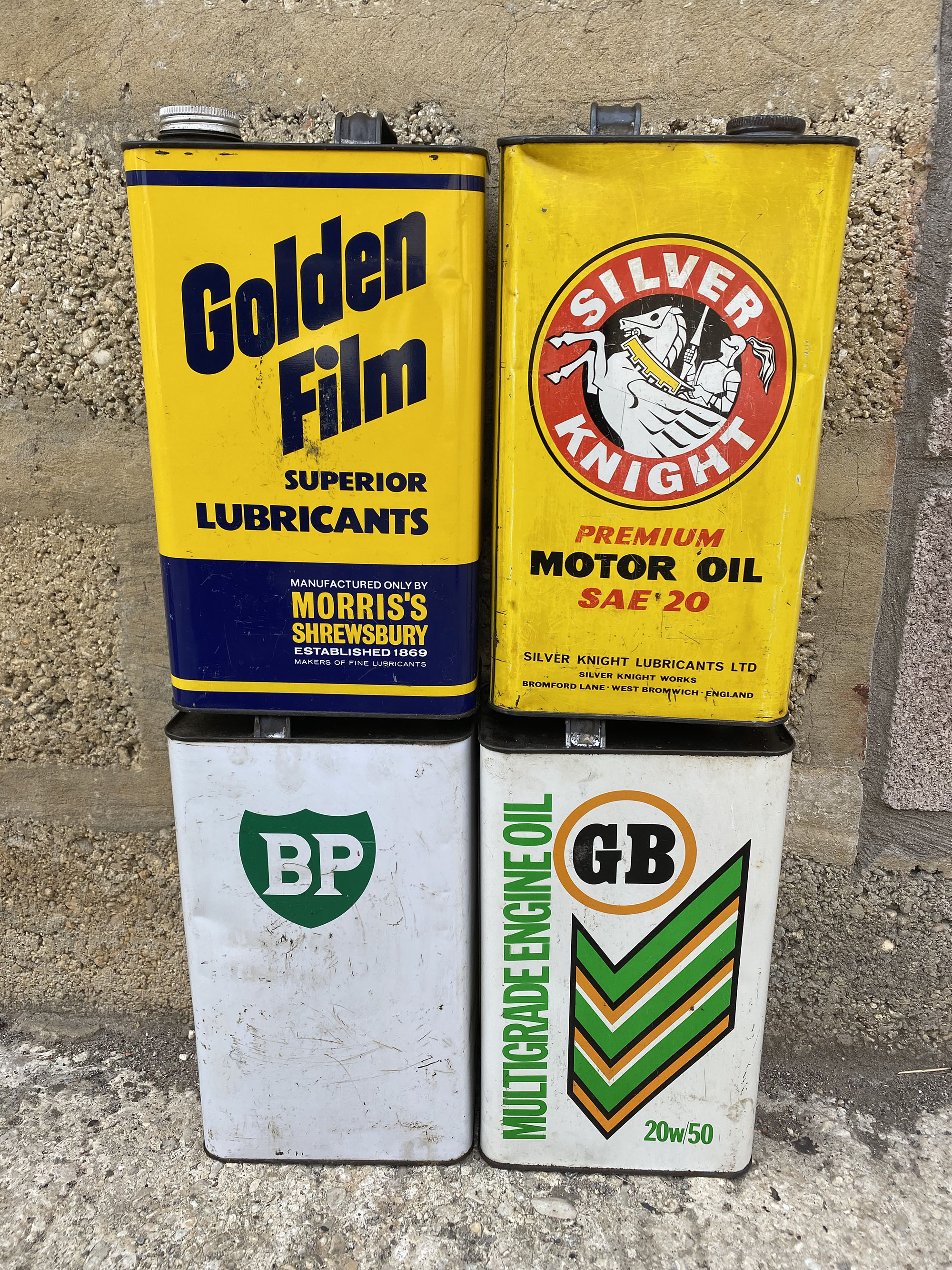 Four gallon cans including Morris's Shrewsbury Golden Film and Silver Knight. - Image 2 of 3