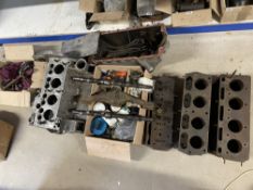 A good quantity of Alvis 12/50 engine parts including a crankcase, sump, two blocks, two camshaf