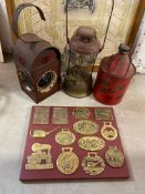 A Royal Daylight Oil can, a road lamp and a tilley lamp etc.