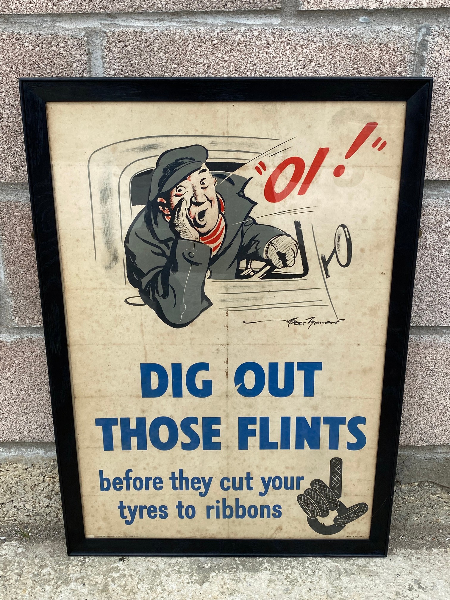 A framed and glazed circa 1960s advertising poster bearing the words 'Dig out those flints before