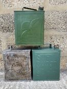 Three Shell two gallon petrol cans including Shell Aviation Spirit.