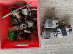 A Lucas type G4 magneto, two Bosch FU4B magnetos and a box of various parts including carburettor