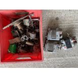 A Lucas type G4 magneto, two Bosch FU4B magnetos and a box of various parts including carburettor