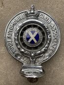 An RAC Associate car badge with Scottish Automobile Club enamel centre.
