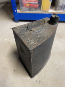 An unusual shaped petrol can, with a Pratts cap.