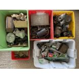 An autojumbler's lot of various parts, including carburettor, pistons etc. plus a small box of