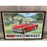 A large original advertiisng poster for 'The MG Midget', 'Safety Fast!', printed by The Nuffield