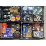 Four boxes of assorted spares including mechanical fuel pumps, horns, core plugs etc.