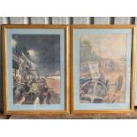 After Geo. Ham - a pair of large framed and glazed colourful motoring prints, each 32 x 43 1/2".