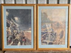 After Geo. Ham - a pair of large framed and glazed colourful motoring prints, each 32 x 43 1/2".