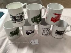 Seven vintage fayre motorcycle mugs.