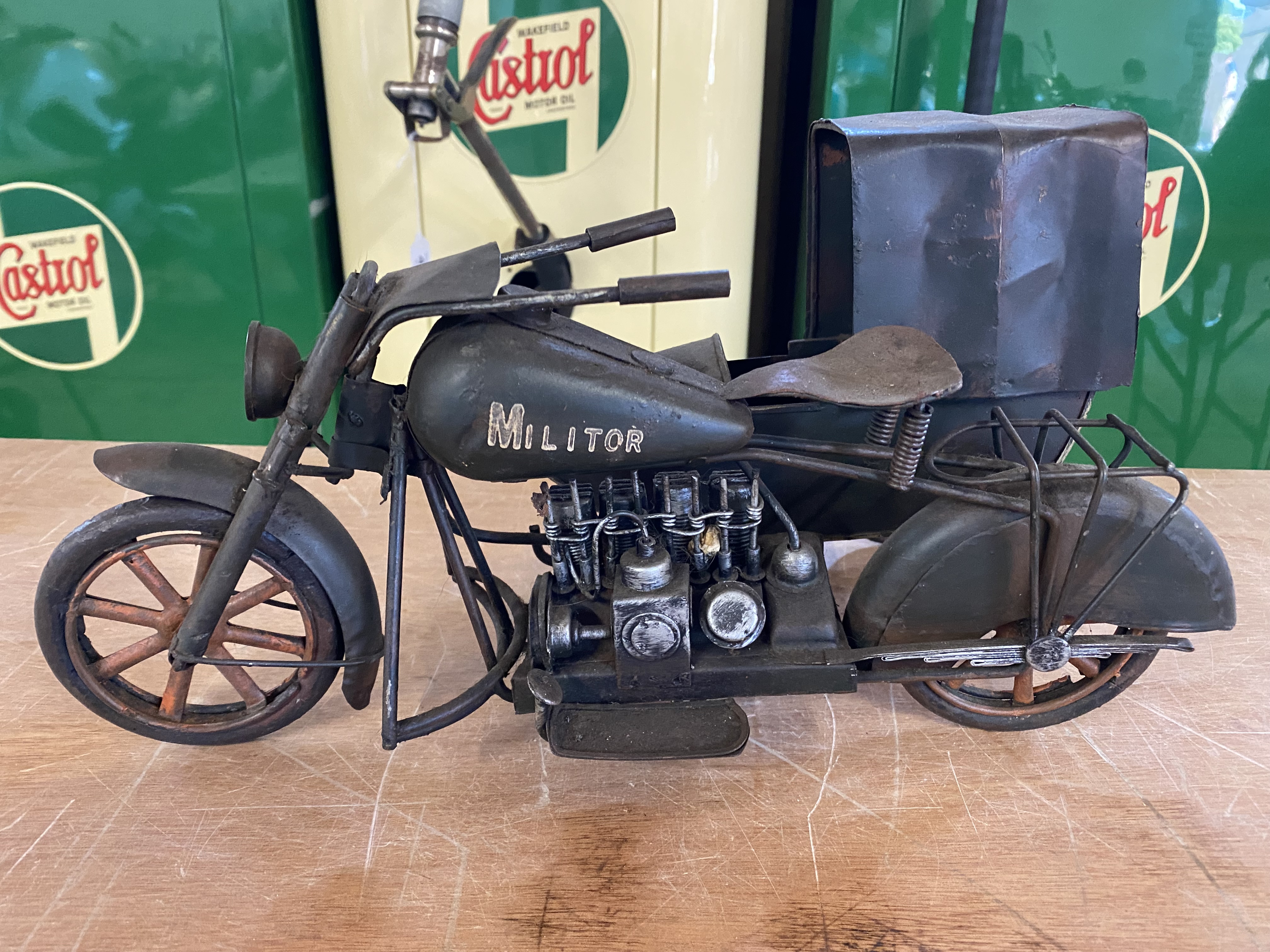 A contemporary metal scale model of a motorcycle combination. - Image 2 of 2
