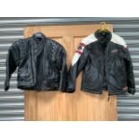 Two childrens' motorcycle jackets, one leather.