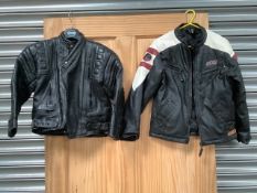 Two childrens' motorcycle jackets, one leather.
