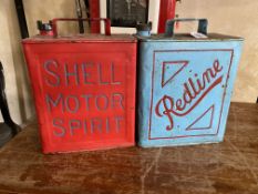 A Redline two gallon petrol can with correct brass cap, made by Valor, dated August 1939