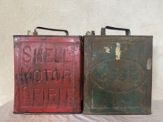 A Shell Motor Spirit two gallon petrol can by Valor and an Esso can, dated November 1936.