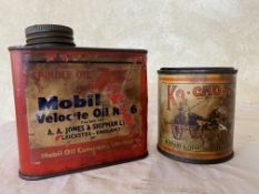 An unusual Mobil Velocite Oil No.6 can with paper label, bearing the flying pegasus motif