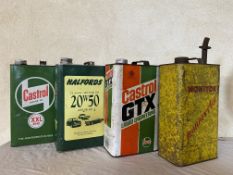 A Castrol Motor Oil XXL 30-40 grade gallon can, still with contents, a Castrol GTX gallon can.