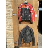 Two leather motorcycle jackets.