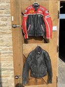 Two leather motorcycle jackets.